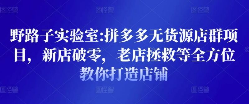 野路子实验室:拼多多无货源店群项目,新店破零,老店拯救等全方位教你打造店铺-萝卜兔资源站