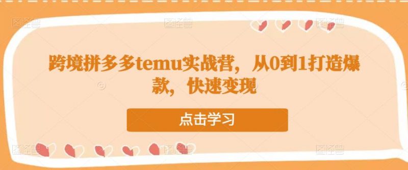 跨境拼多多TEMU实战营,从0到1打造爆款,快速变现-萝卜兔资源站
