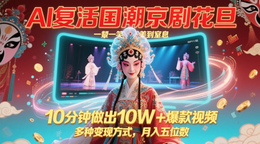 AI复活国潮京剧花旦，一颦一笑美到窒息，10分钟做出10W+爆款视频，多种变现方式，月入五位数-萝卜兔资源站