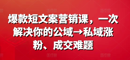 爆款短文案营销课，一次解决你的公域→私域涨粉、成交难题-萝卜兔资源站