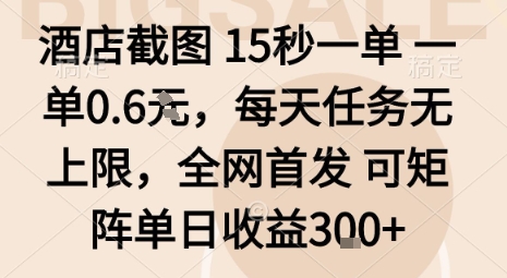 酒店截图15秒一单，一单0.6米，每天任务无上限，全网首发可矩阵单日收益3张【揭秘】-萝卜兔资源站