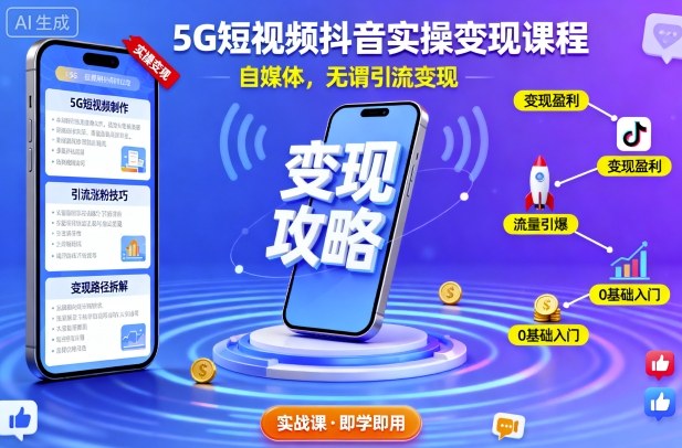 5G短视频抖音实操变现课程，自媒体，无谓引流变现-萝卜兔资源站