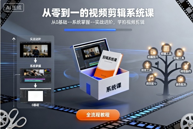 从零到一的视频剪辑系统课，从0基础–系统掌握–实战进阶，学拍视频剪辑-萝卜兔资源站