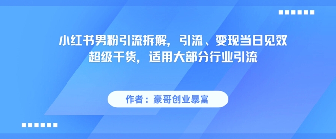 小红书男粉引流拆解，引流、变现当日见效超级干货，适用大部分行业引流-萝卜兔资源站