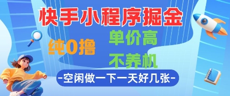 快手小程序掘金，纯0撸，单价高不养机 利用空闲时间做一做，一天好几张【揭秘】-萝卜兔资源站