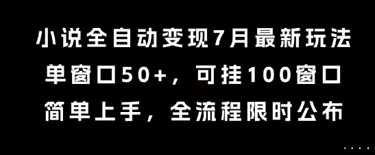 小说全自动变现7月玩法，单窗口50+，可挂100窗口，简单上手，全流程限时公布【揭秘】-萝卜兔资源站