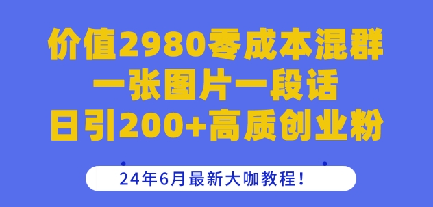 价值2980零成本混群一张图片一段话日引200+高质创业粉，24年6月最新大咖教程【揭秘】-萝卜兔资源站