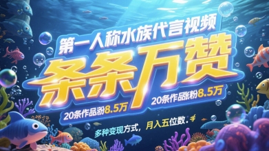 第一人称水族代言视频，条条万赞，20条作品涨粉7.8W，多种变现方式月入五位数-萝卜兔资源站