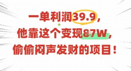 一单利润39.9，有人靠这个变现几十个，偷偷闷声发财的项目-萝卜兔资源站