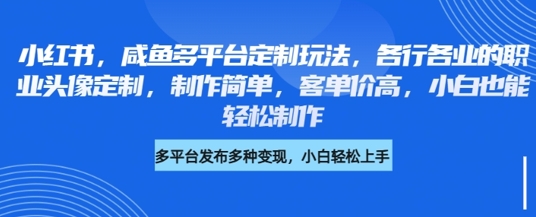 小红书咸鱼多平台定制玩法，各行各业的职业头像定制，制作简单，客单价高，小白也能轻松制作-萝卜兔资源站