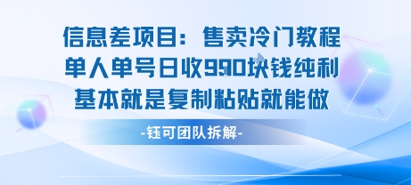 信息差项目：售卖冷门教程单人单号日收9张纯利基本就是复制粘贴就能做-萝卜兔资源站