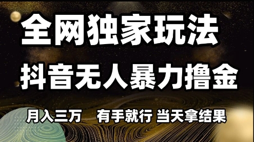 全网独家玩法抖音无人暴力撸金，月入3W，有手就行，当天拿结果【揭秘】-萝卜兔资源站