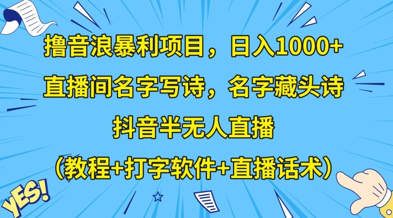 撸音浪暴利项目，日入1000+，直播间名字写诗，名字藏头诗，抖音半无人直播（教程+打字软件+直播话术）【揭秘】-萝卜兔资源站
