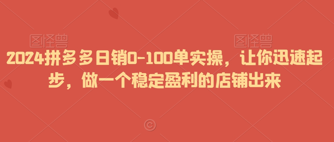2024拼多多日销0-100单实操，让你迅速起步，做一个稳定盈利的店铺出来-萝卜兔资源站