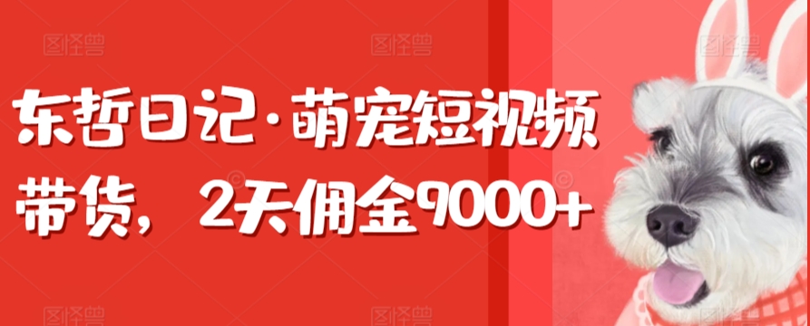 东哲日记·萌宠短视频带货，2天佣金9000+-萝卜兔资源站