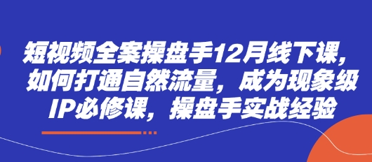 短视频全案操盘手12月线下课，如何打通自然流量，成为现象级IP必修课，操盘手实战经验-萝卜兔资源站