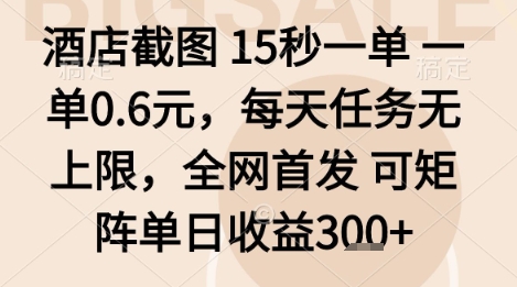 酒店截图项目，15秒一单，一单0.6米，每天任务无上限，全网首发可矩阵单日收益3张+【揭秘】-萝卜兔资源站