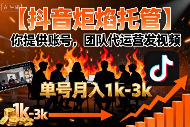 【抖音炬焰托管】你提供账号，团队代运营发视频，单号月入1k+【揭秘】-萝卜兔资源站