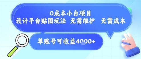 0成本小白项目，设计平台贴图玩法，无需维护，无需成本，单账号单月可产生收益4k+-萝卜兔资源站
