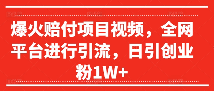 爆火赔付项目视频，全网平台进行引流，日引创业粉1W+【揭秘】-萝卜兔资源站