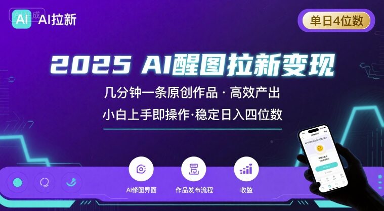 2025最强AI醒图拉新，几分钟一条原创作品，单日收入4位数，小白也能上手操作-萝卜兔资源站