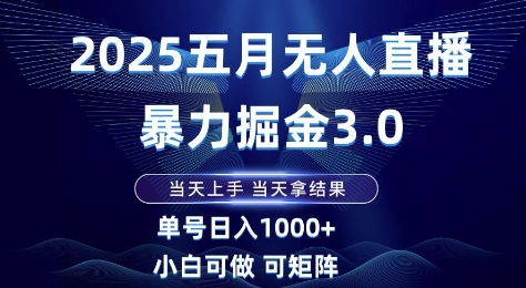 2025五月无人直播暴力掘金3.0，当天上手，当天拿结果，单号日入1k+小白可做可矩阵【揭秘】-萝卜兔资源站