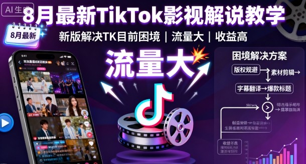 8月最新TikTok影视解说教学，新版解决TK目前困境，流量大，收益高-萝卜兔资源站