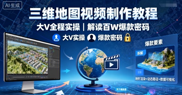 三维地图视频制作教程，大V全程实操，解读百W爆款密码-萝卜兔资源站