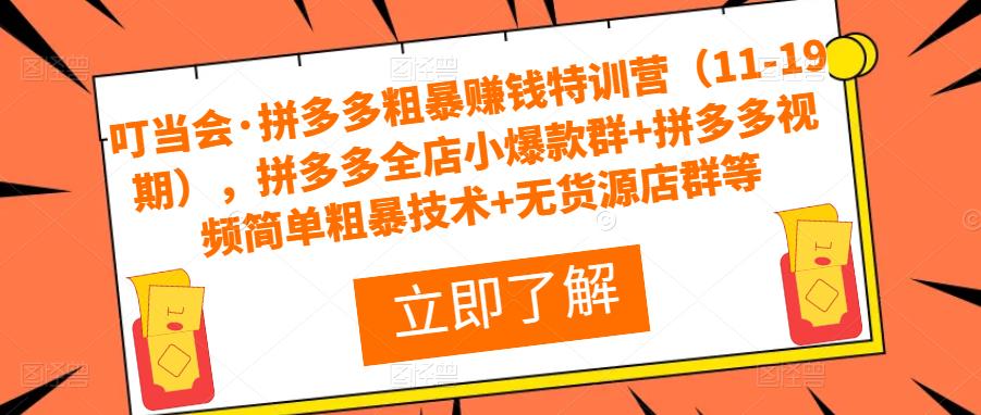 叮当会·拼多多粗暴赚钱特训营（11-19期），拼多多全店小爆款群+拼多多视频简单粗暴技术+无货源店群等【揭秘】-萝卜兔资源站
