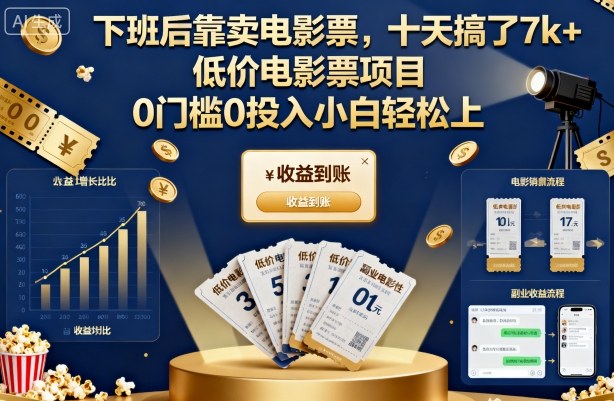 下班后靠卖电影票，十天搞了7k+，低价电影票项目，0门槛0投入小白轻松上手【揭秘】-萝卜兔资源站