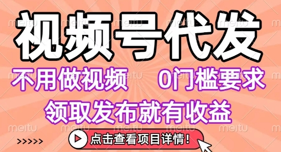 视频号代发，不用剪辑不用做视频，0门槛要求，领取发布就有收益，任务没有无上限，小白轻松上手【揭秘】-萝卜兔资源站