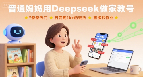 普通妈妈用Deepseek做家教号，条条热门，日变现1k+的玩法，直接抄作业-萝卜兔资源站