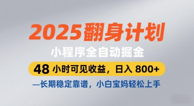 2025翻身计划，小程序全自动掘金，48小时可见收益，日入8张+，长期稳定靠谱，小白宝妈轻松上手【揭秘】-萝卜兔资源站