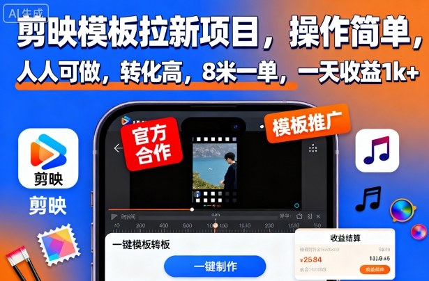 剪映模板拉新项目,操作简单,人人可做,转化高,8米一单,一天收益1k+-萝卜兔资源站