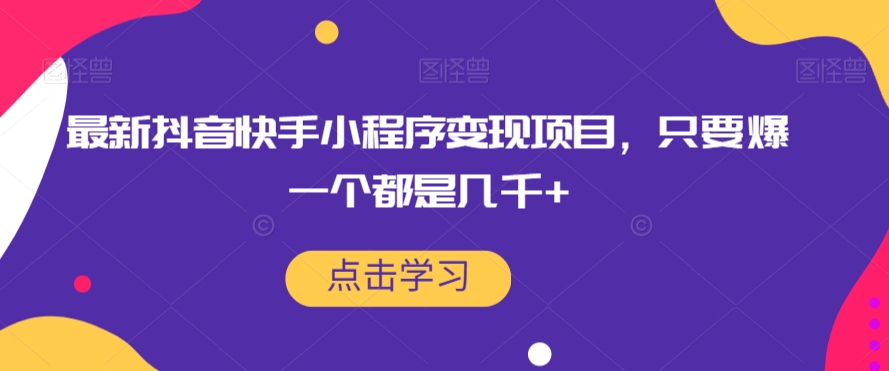 最新抖音快手小程序变现项目，只要爆一个都是几千+-萝卜兔资源站
