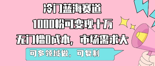 冷门蓝海赛道，1000粉可变现十W，无门槛0成本，市场需求大，可多领域做，可复制性强-萝卜兔资源站