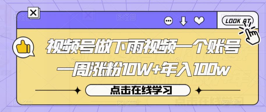 视频号做下雨视频一个账号一周涨粉10W+年入100w【揭秘】-萝卜兔资源站