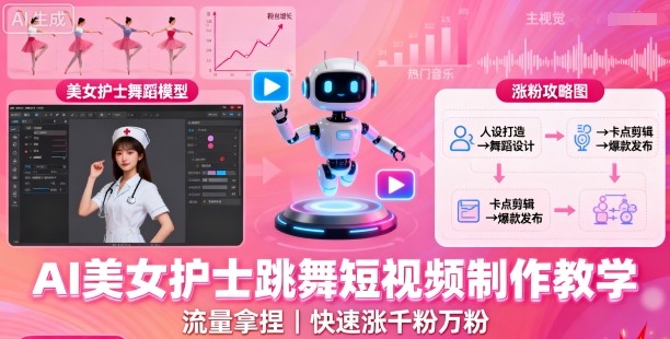 AI美女护士跳舞短视频制作教学，流量拿捏，快速涨千粉万粉【提示词+视频教程】-萝卜兔资源站