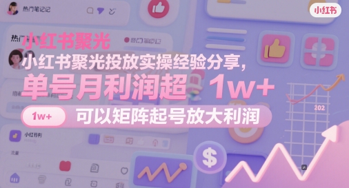 小红书聚光投放实操经验分享，单号月利润超1w+，可以矩阵起号放大利润-萝卜兔资源站