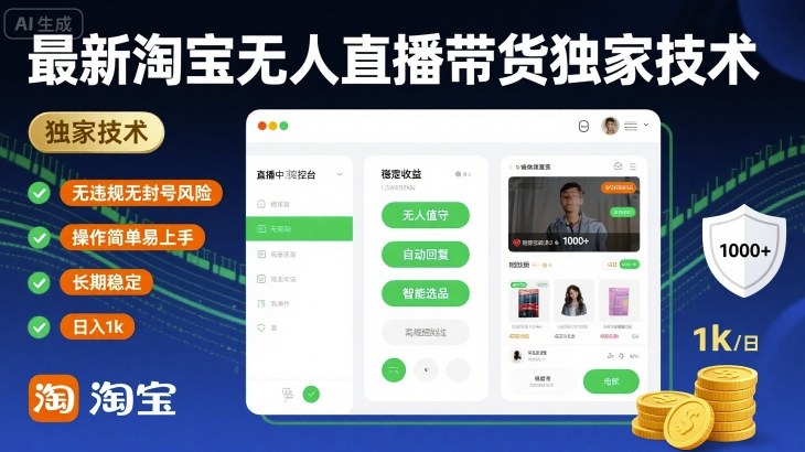 最新淘宝无人直播带货独家技术，无违规无封号风险，操作简单易上手，长期稳定日入1k【揭秘】-萝卜兔资源站