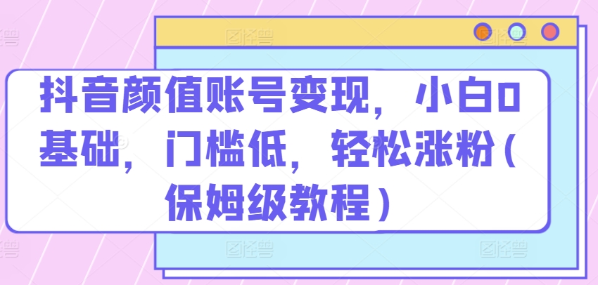 抖音颜值账号变现，小白0基础，门槛低，​轻松涨粉(保姆级教程)【揭秘】-萝卜兔资源站