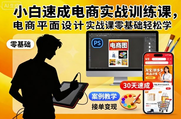 小白速成电商实战训练课,电商平面设计实战课零基础轻松学-萝卜兔资源站