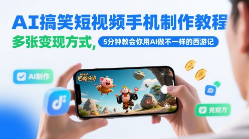 AI搞笑短视频手机制作教程，多张变现方式，5分钟教会你用AI做不一样的西游记-萝卜兔资源站