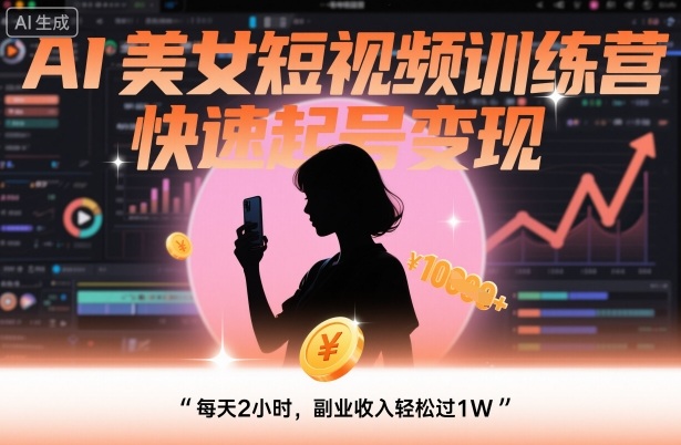AI美女短视频训练营，快速起号变现，每天2小时，副业收入轻松过1W-萝卜兔资源站