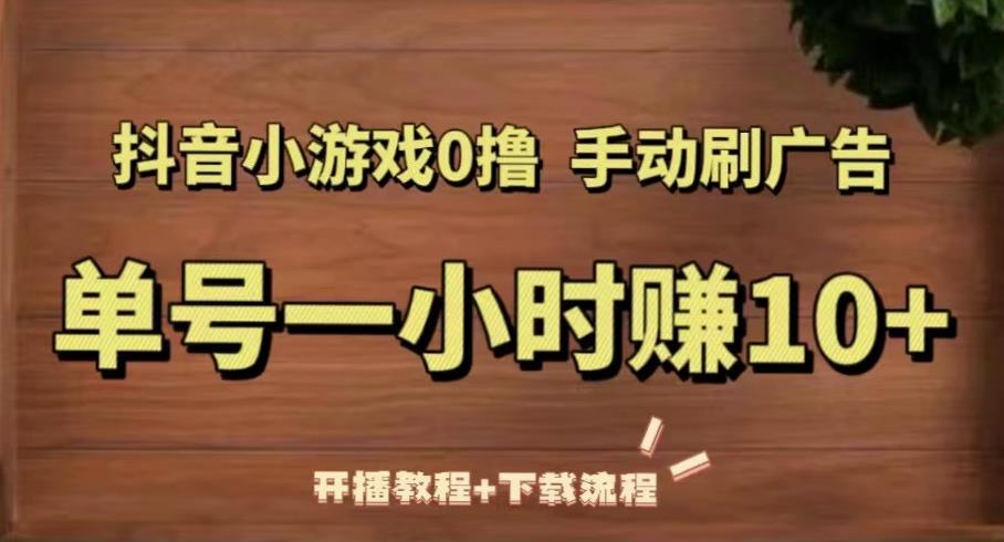 抖音小游戏0撸手动刷广告，单号一小时赚10+（开播教程+下载流程）【揭秘】-萝卜兔资源站