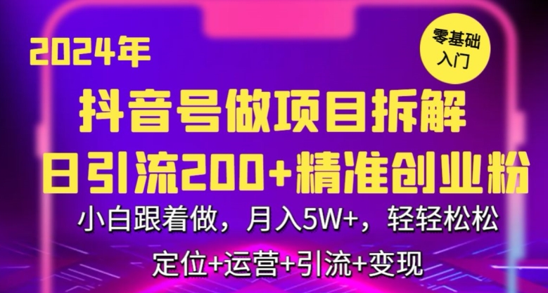 2024年抖音做项目拆解日引流300+创业粉，小白跟着做，月入5万，轻轻松松【揭秘】-萝卜兔资源站