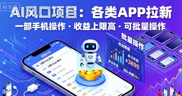 AI风口项目，各类APP拉新，一部手机就可以操作，收益上限高，可批量操作-萝卜兔资源站