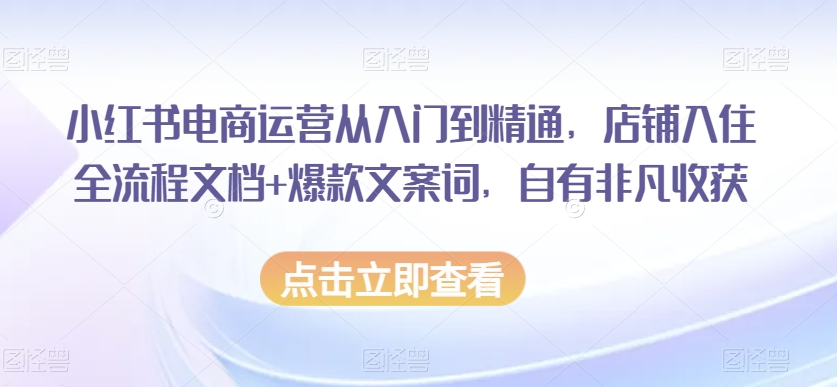 小红书电商运营从入门到精通，店铺入住全流程文档+爆款文案词，自有非凡收获-萝卜兔资源站