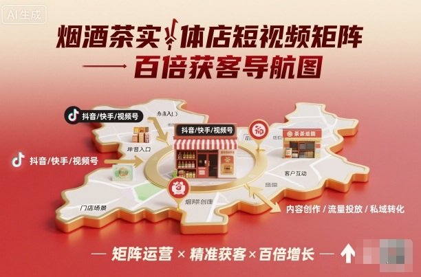 烟酒茶实体店短视频矩阵百倍获客导航图-萝卜兔资源站