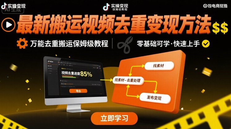 最新搬运视频去重变现方法，万能去重搬运保姆级教程-萝卜兔资源站
